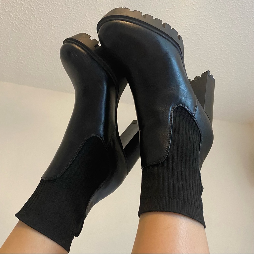 Forever 21 Black Lug Sole Platform Sock Boots